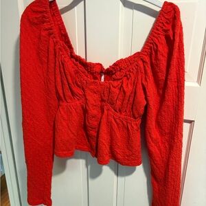 Free People Red Smocked Top
